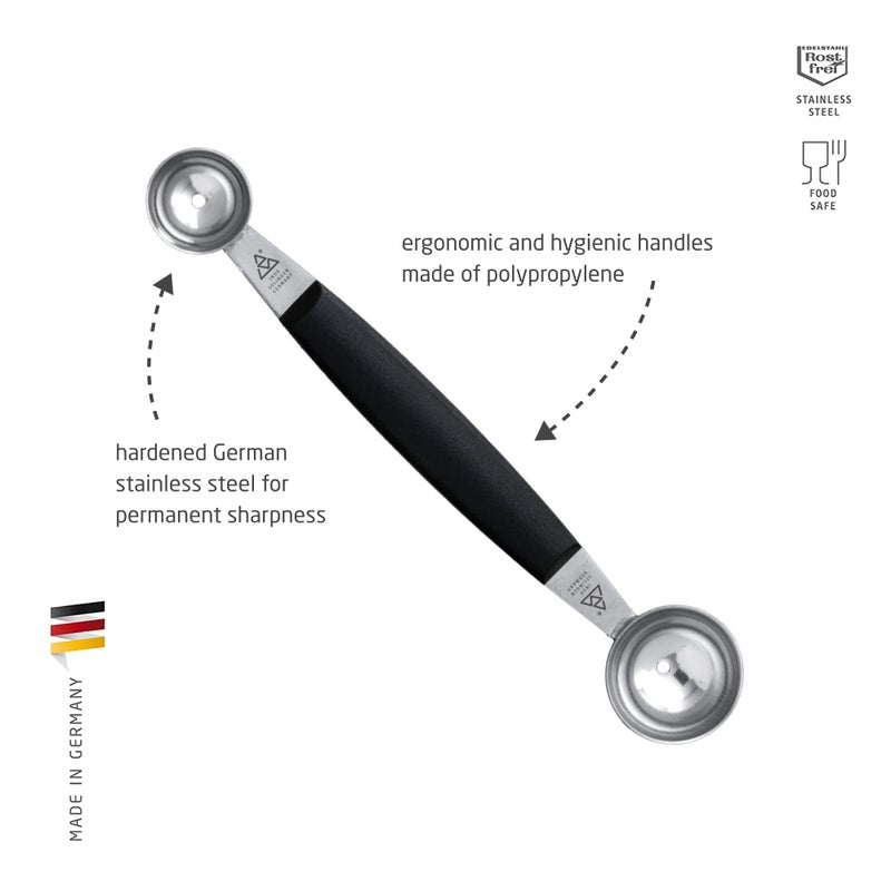 triangle Double Melon Baller - Two-Sided 0.9/1.2 in (22/30 mm) Stainless Steel Scoops for Fruits, Vegetables, Butter & More - Comfortable Handle - Dishwasher Safe - Made in Germany - Image 2